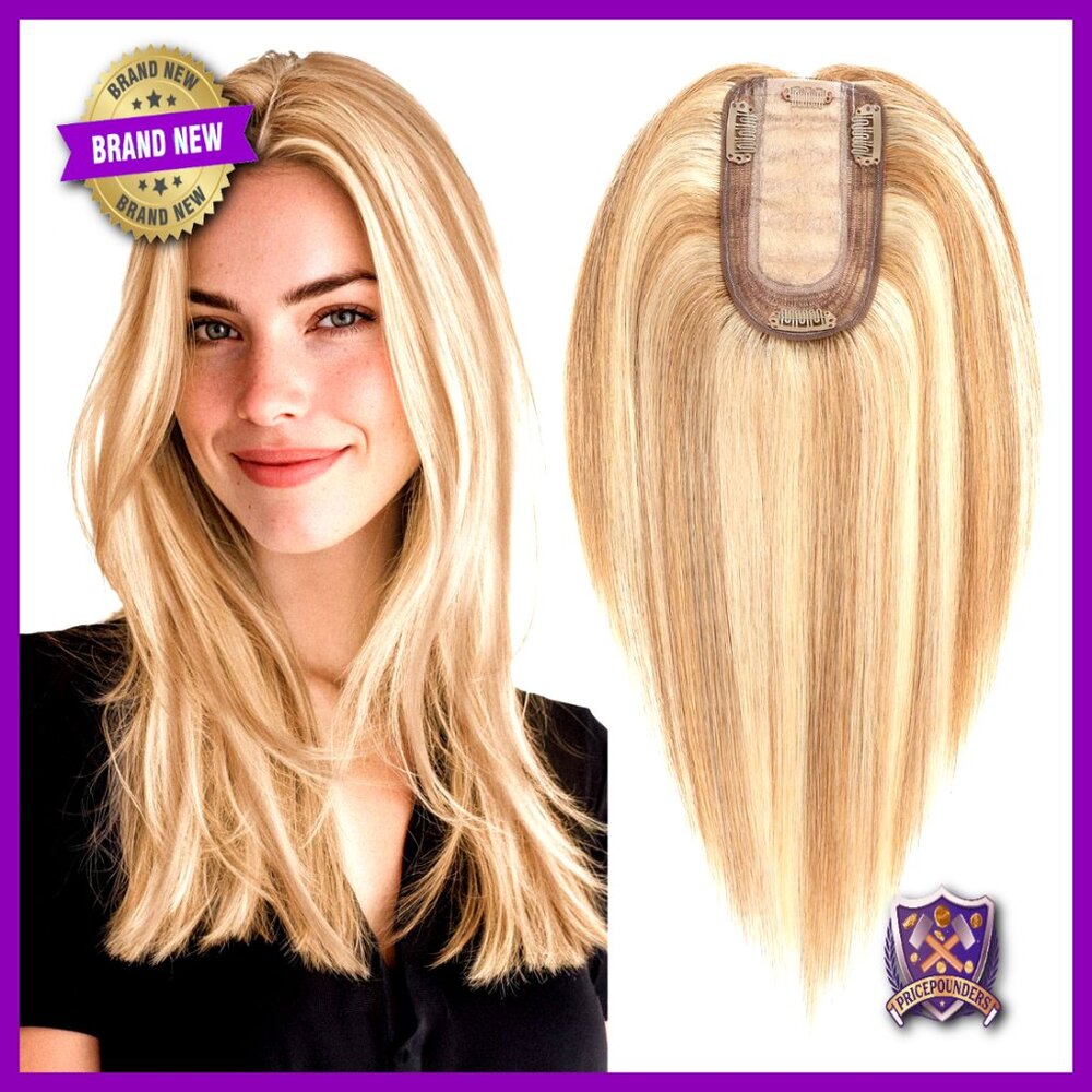 Human Hair Topper Silk Base Clip-In Hairpiece Thin Hair Ends Design Natural Look